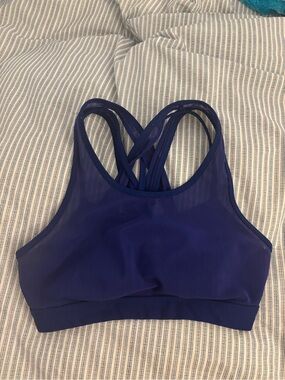 Fabletics Strappy High-Neck Sports Bra in Royal Blue